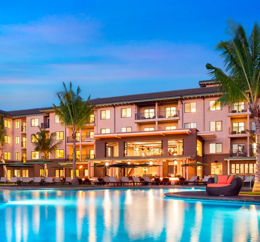 A beautiful evening shot of the Residence Inn by Marriott Maui Wailea