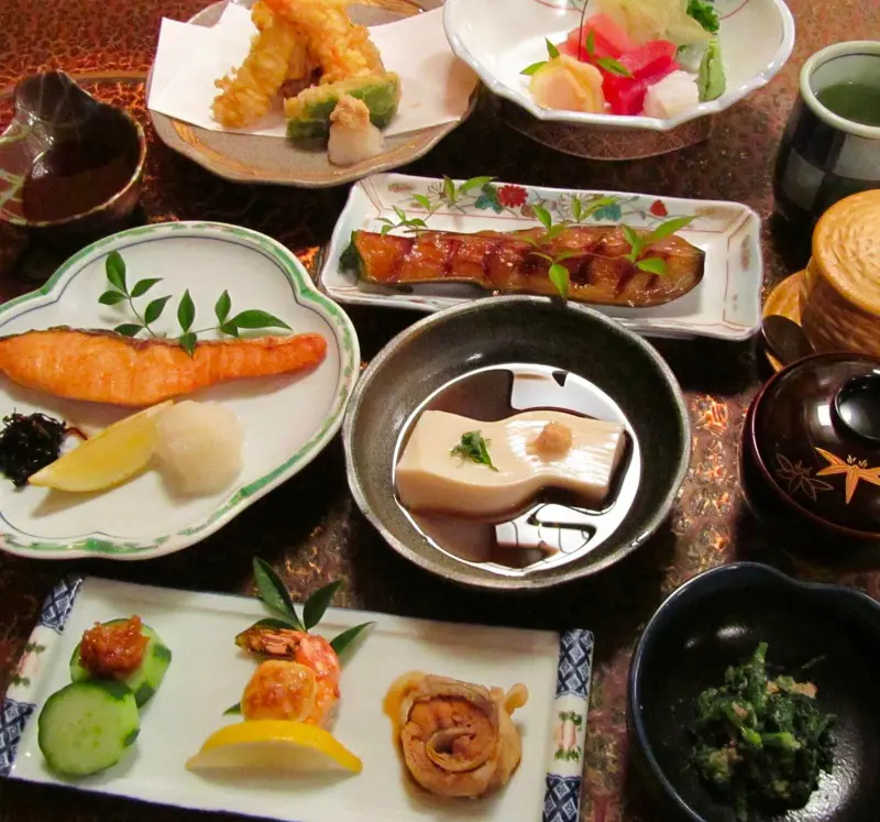 A full traditional Japanese meal served at Yoshitsune Restaurant
