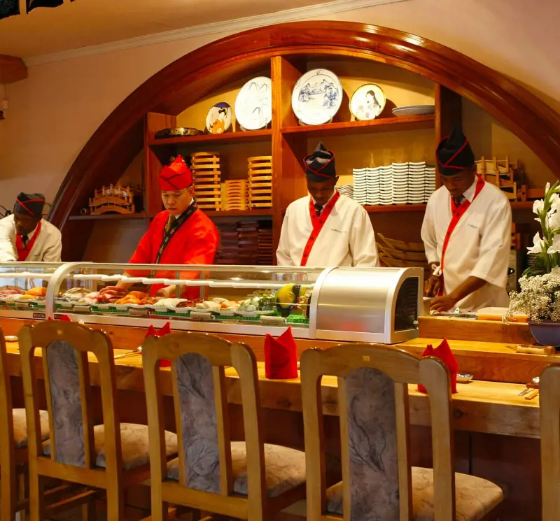 A beautiful and well-organized Sushi Counter at Furusato Japanese Restaurant