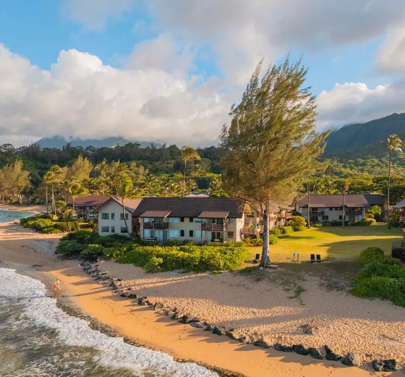 Sunshine and immaculate views of the Hanalei Colony Resort in a serene location