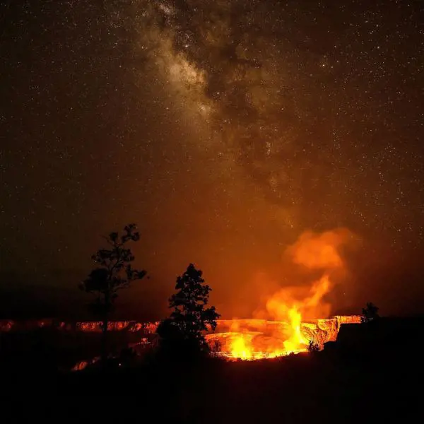 Night view of lava from Hawaii Volcanoes National Park