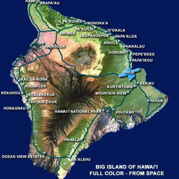 Big Island Hawaii - Hilo Kona Drive Times Mileage Chart