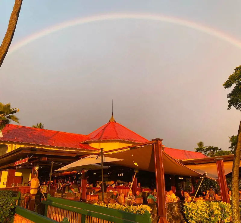 A rainbow over the Kona Inn Restaurant pictured in August 2021