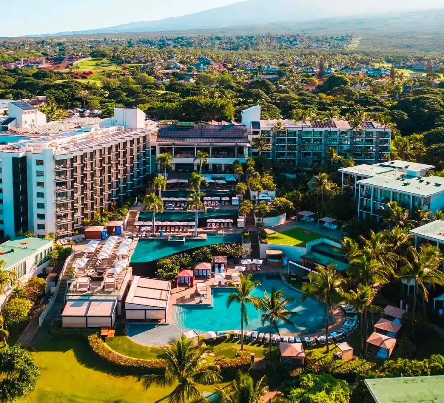 A panoramic view of the elegant Andaz Maui At Wailea Resort and its premise