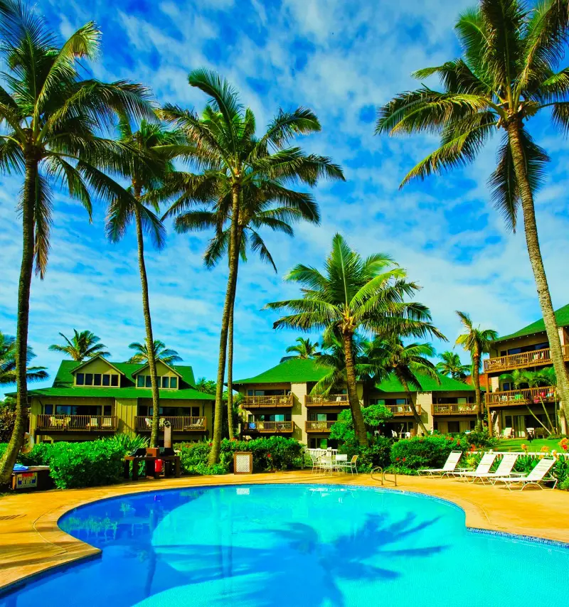 The magnificent view of the Kaha Lani Resort with its outdoor at front