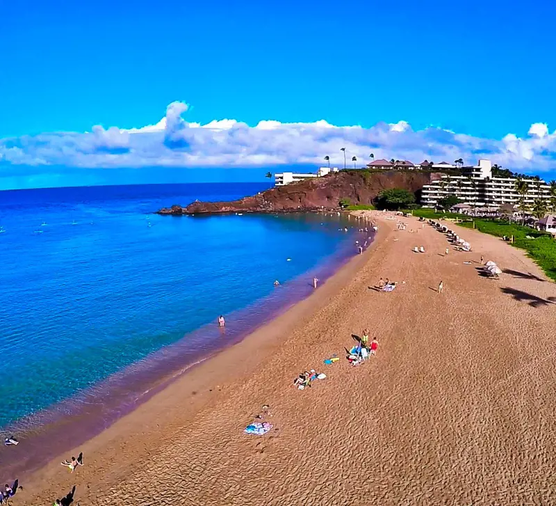 A bird's eye view of Black Rock beach with the Sheraton Hotel on situated on the shore