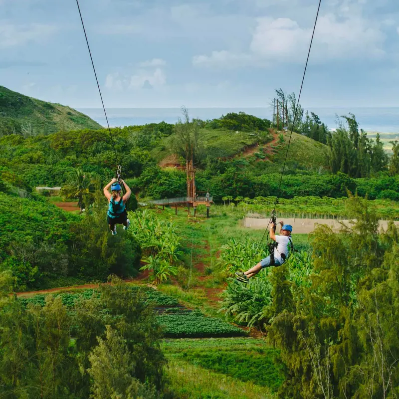 People take on the thrilling ziplining at CLIMB Works Keana Farms