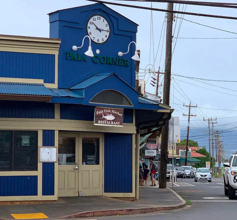 A daytime shot of the Paia Fish Market in Paia town