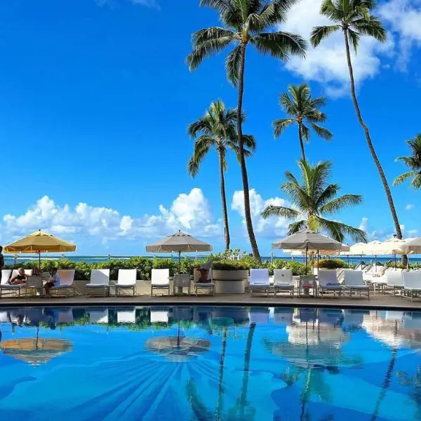 The breathtaking swimming pool view of Halekulani Hotel