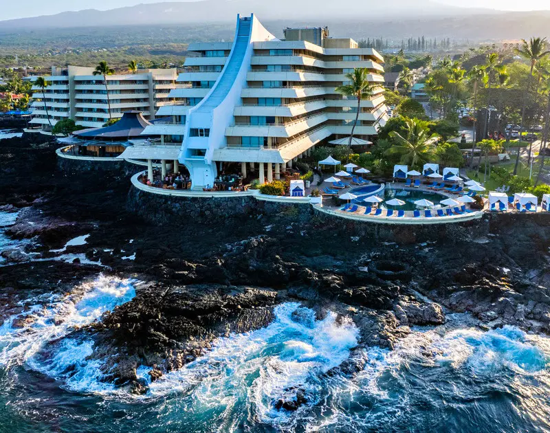 An incredible view of the Royal Kona Resort on the shores of the Pacific